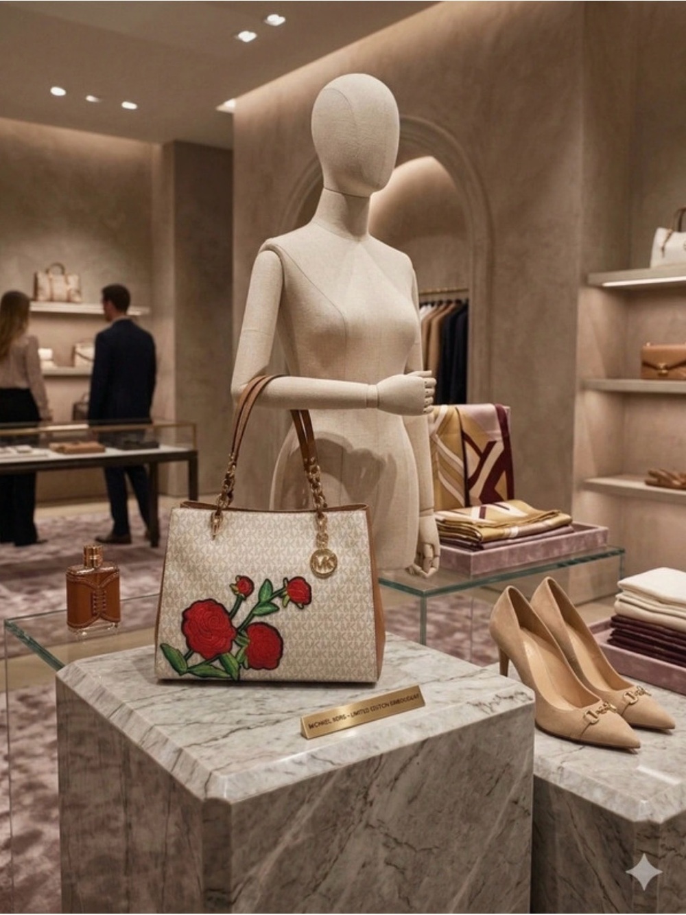 Michael Kors Ivory & Tan Tote with Red Rose Appliqué - Picture 4 of 16